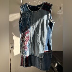 Desigual Sleeveless Embroidered Mini Denim Dress-Size 44 (XL)